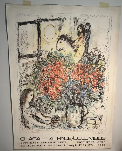 CHAGALL AT PACE/COLUMBUS Rare OOP Original 1974 Exhibition Poster Double Signed￼