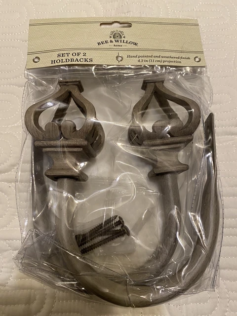 BEE & WILLOW  Set of 2 Holdbacks New hand painted WEATHERED GRAY