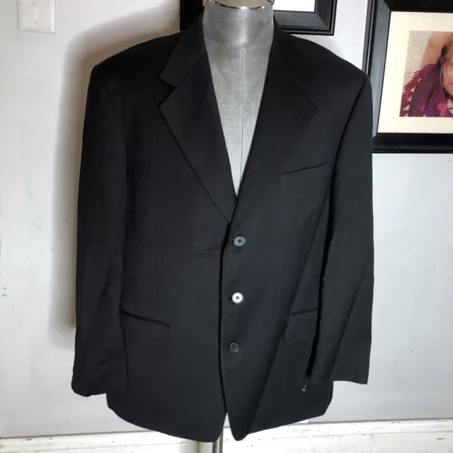 VINTAGE PERRY ELLIS Mens 40S Black pinstripe Wool Blazer Sport Coat ...