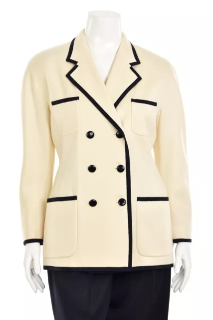 *LOVE THIS!* Escada Cream & Dark Navy Trim Virgin Wool Jacket/Blazer sz 40/10 US 2