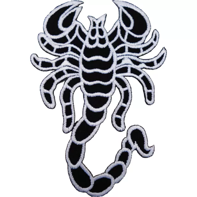 Scorpion Biker Patch Embroidered Iron / Sew On Jacket Jeans Black White Badge