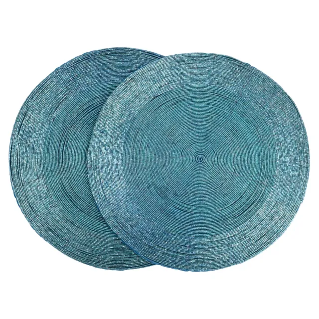 [SET OF 2] 14" Beaded Placemats, Round Placemats, Charger Table Mats, Turquoise