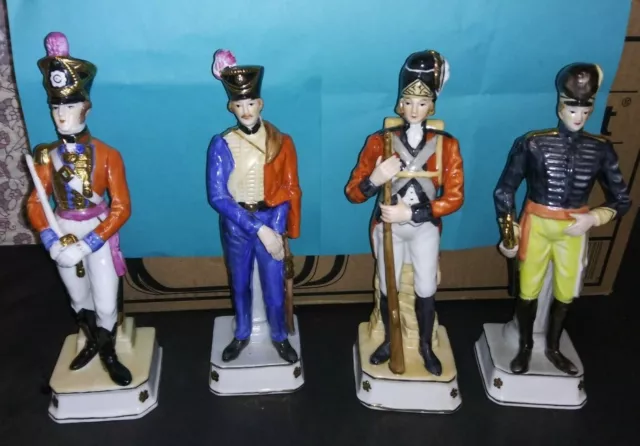 Set of Four Vintage Ceramic, Porcelain Hand Painted French Soldiers