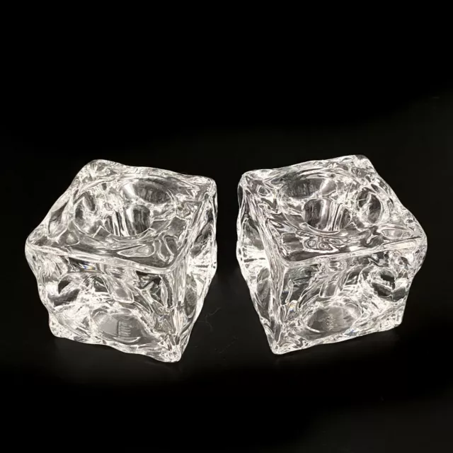 Pair Ice Cube Glass Candle Holders Rudolf Jurnikl Sklo Union Mid Century Czech