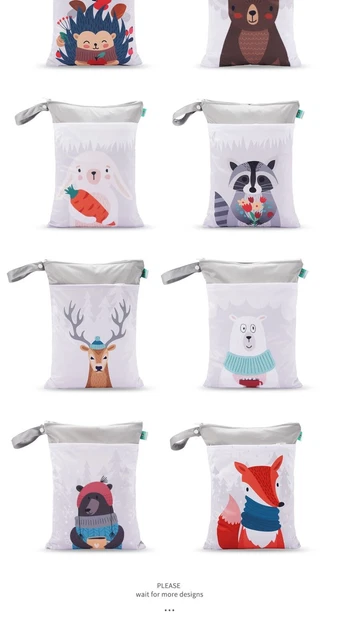 Wet Dry Nappy Handbag - Waterproof Cartoon Print Outdoor Baby Diaper Zipper Bag