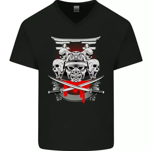 T-shirt da uomo Samurai Skulls Giappone arti marziali MMA collo a V cotone