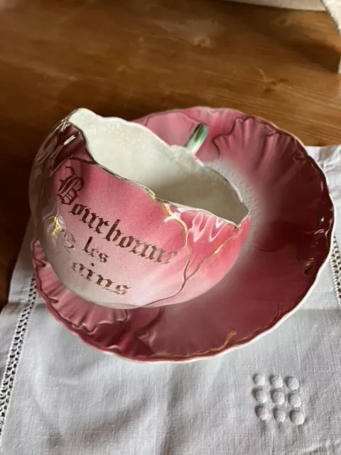 Tasse À Chocolat Et Soucoupe" Lunéville"-Marquée "Bourbonne Les Bains"-1900