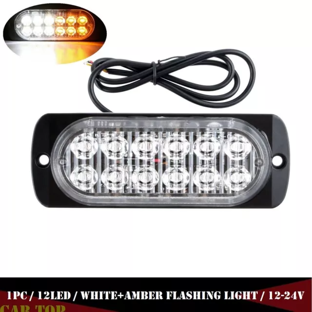 1X Amber White 12 LED Car Truck Emergency Beacon Warn Hazard Flash Strobe Light