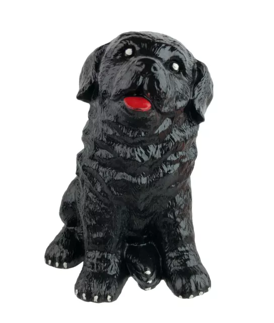 Vintage 9.5" Ceramic Black Hand Painted Black Puppy Statue Figurine
