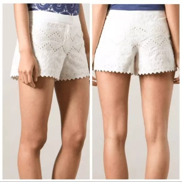 TORY BURCH Veronique White Cream Embroidered Lace Shorts Size 6 $195