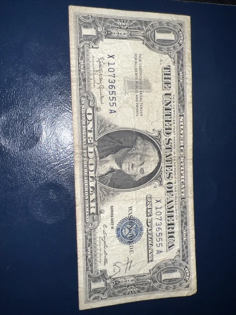 1957 One Dollar Blue Seal Note Silver Certificate Old US Bill 1 Money
