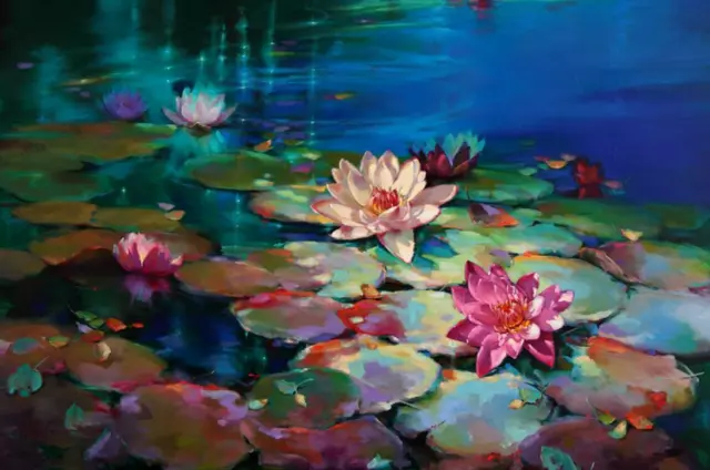 36"Large 100%Handpainted oil painting lotus on Canvas Home wall Decor Modern Art