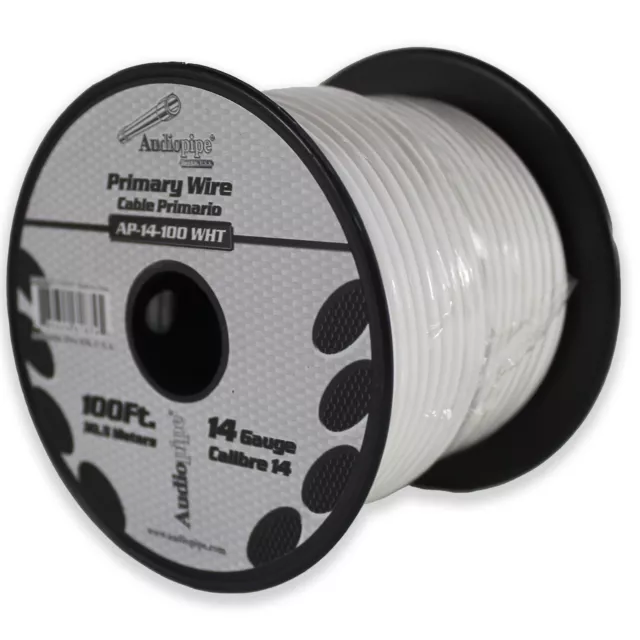 Audiopipe 14 ga 100 ft CCA varado primario alimentación a tierra carrete blanco
