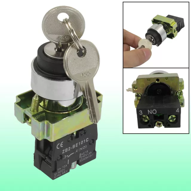 22mm Locking 1 NO Two 2-Position Keylock Selector Select Switch ZB2-BG21