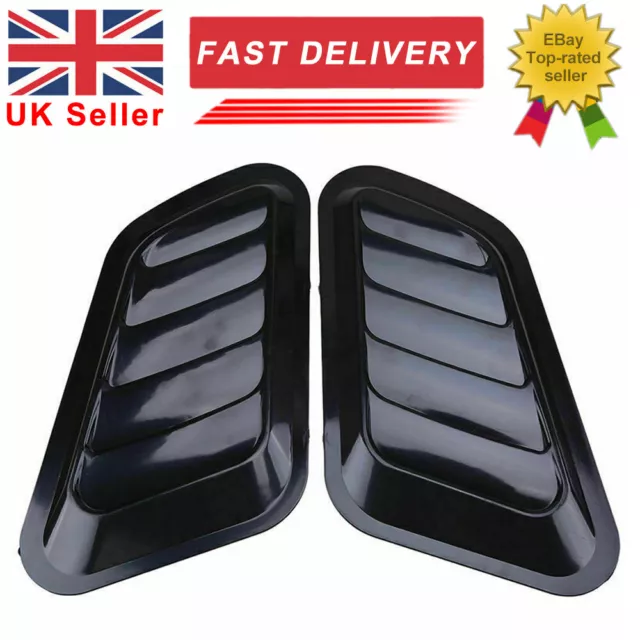 2x Universal Gloss Black Car Bonnet Hood Air Flow Intake Scoop Vent Decor Covers