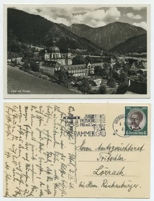 69585 - Ettal with clooster - real photo - postcard, run 4.9.1934 - Mi.Nr. 541