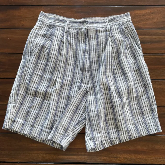 Woolrich Shorts Womens Size 12 Linen Blend High Rise Outdoor Bermuda Striped