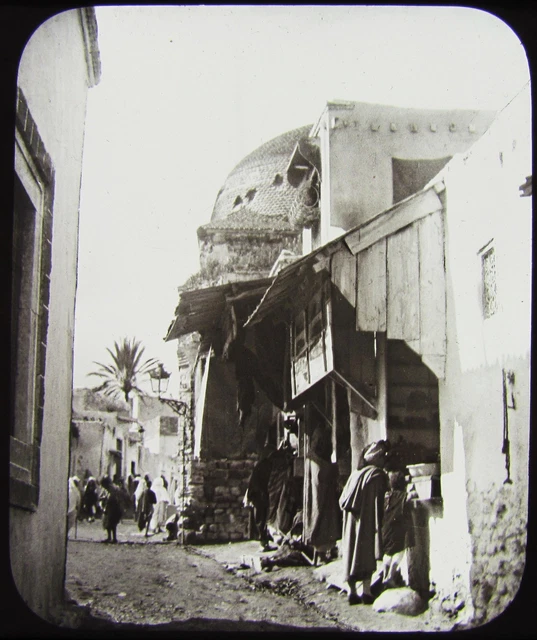 GWW VICTORIAN Glass Magic Lantern Slide STREET IN TUNIS C1890 TUNISIA PHOTO