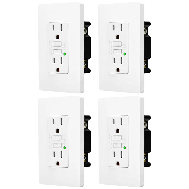 15 Amp GFCI Outlet Ground Fault Circuit Interrupter LED Indicator Non-TR/WR 4Pcs