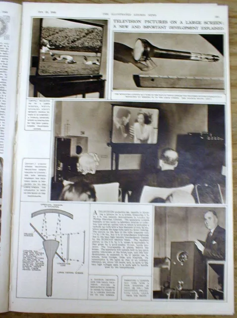 1949 illustrated display newspaper w INVENTION of Early LARGE SCREEN TELEVISION
