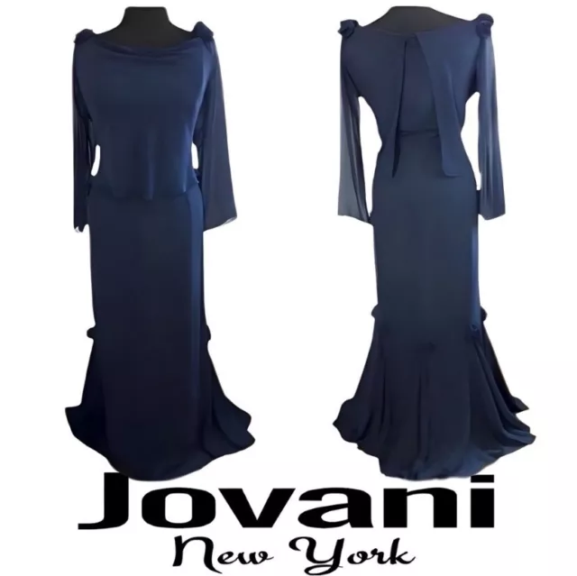 Navy Blue Jovani Prom/Pageant/Formal Bridesmaid Dress/Gown Size 14 Long Sleeves