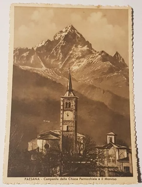 Cartolina Paesana (Cuneo) Campanile Della Chiesa Parrocchiale E Il Monviso