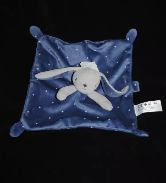 Doudou plat lapin bleu gris SIMBA TOYS NICOTOY KIABI étoiles blanc 100% NEUF