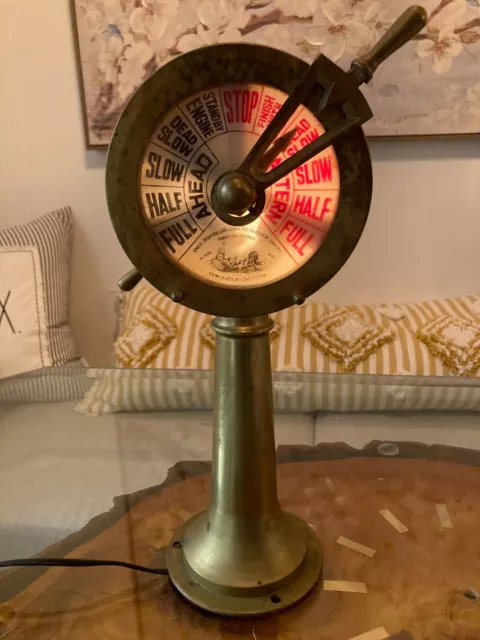Rare Antique Original 1940 Brass Ships Telegraph Newcastle On Tyne Swan Lamp
