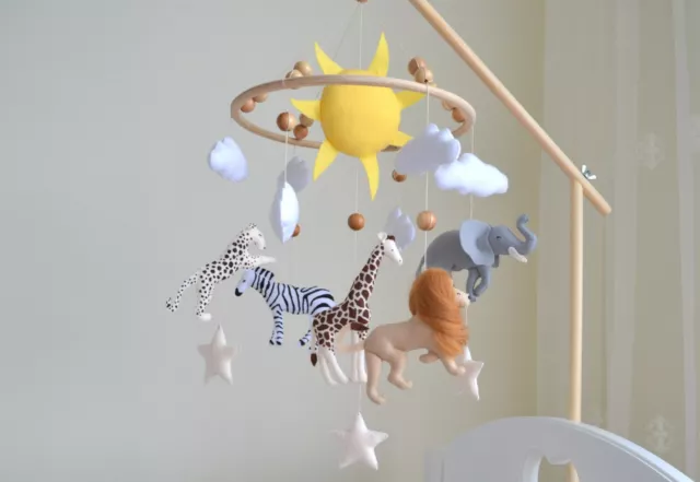 Safari baby mobile, jungle  nursery mobile, hanging crib mobile handmade felt