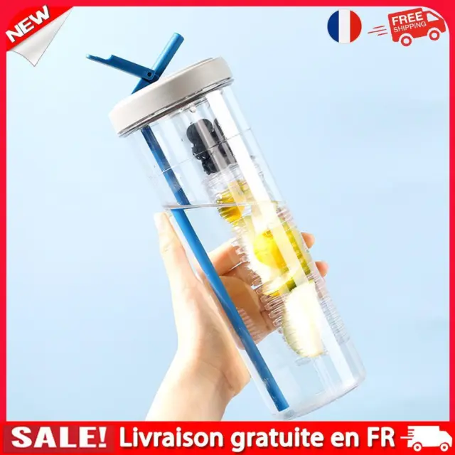 800ml Fruit Infuser Water Bottle Foldable Straw Leakproof Fruit Juice Cup (Blue)