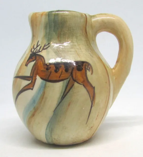 British Pottery Torquay - Small Jug - Hand Painted - Deer Stag - 6cm - Lauriana