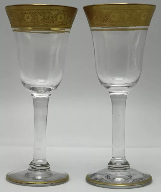 Tiffin Franciscan Special Minton Gold Clear Cordial Aperitif Glasses Pair A
