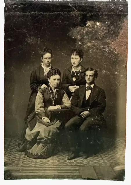 1800s Tintype Photograph of Victorian Era Family Posing For a Studio Portrait 2