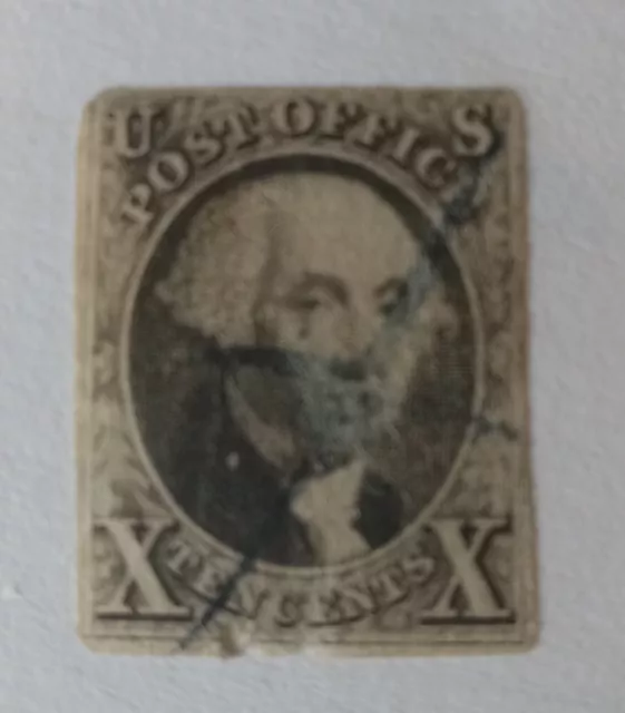 1847 US Stamp Scott #2 10c Black Washington Used CV$775 Small Thin At Bottom