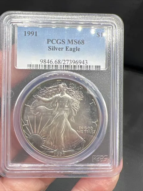 1991 Silver Eagle Lovely  Toned PCGS MS 68 Superb No Reserve