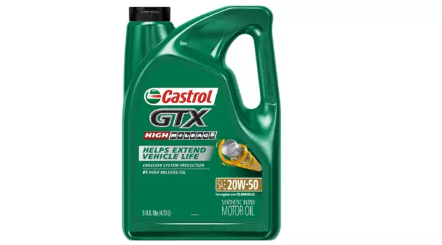 High Mileage Motor Oil 20W-50 Synthetic Vehicle Life Extend Castrol GTX 5 Quart