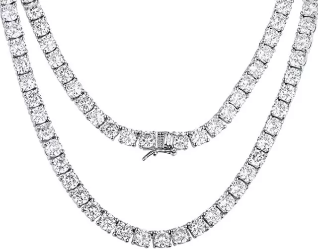 Tennis Necklace 18K White Gold Plated 5mm Round Cubic Zirconia 16''