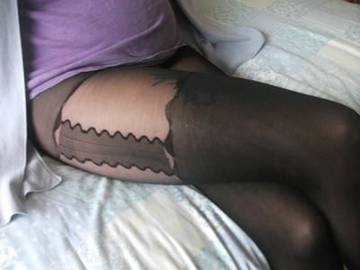 BLACK Opaque Mock Suspender Tights 
