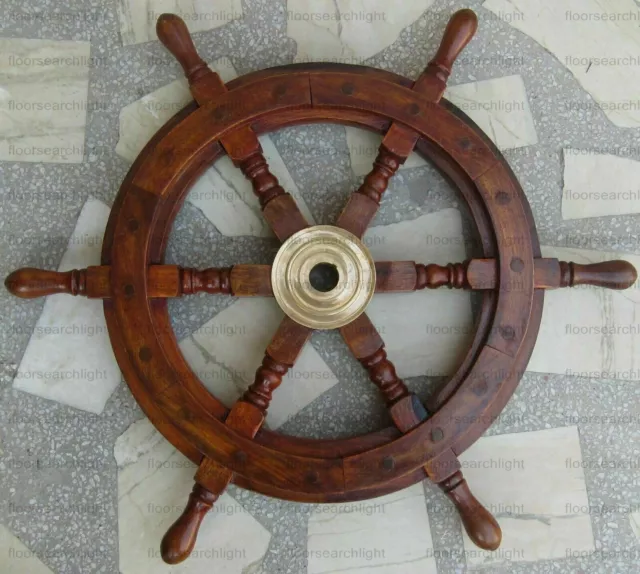 Nautical Collectible Boat Ship Wheel Wooden Steering Home Decor 18 Inches