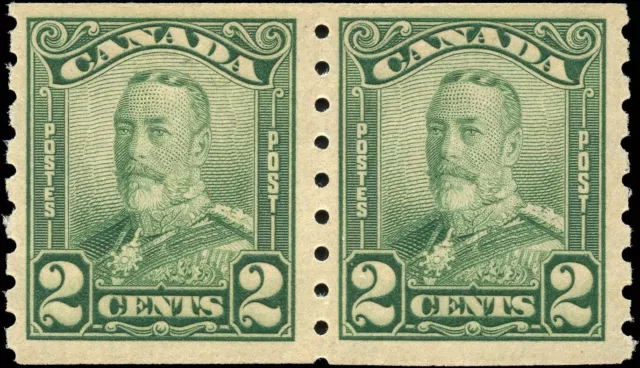 Canada Mint NH F+ 1c Scott #161 Pair 1929 King George V Scroll Coil Stamp