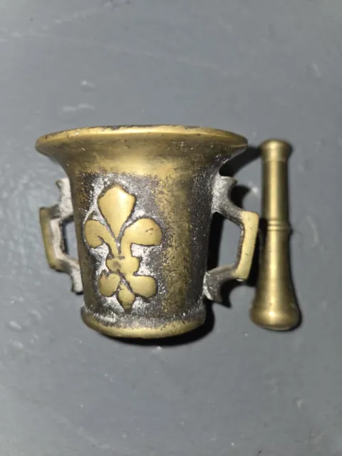 Antique/ Vintage Solid Brass Mortar & Pestle.  Made In France