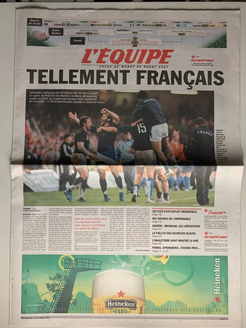 L'Equipe Journal 26/10/2003; Coupe du monde Rugby; La France en 1/4 de