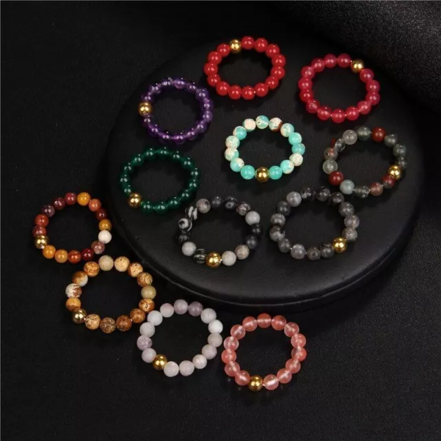 10pcs Natural Stone Ring Elastic For Women Men Handmade Bohemian Jewelry Wedding