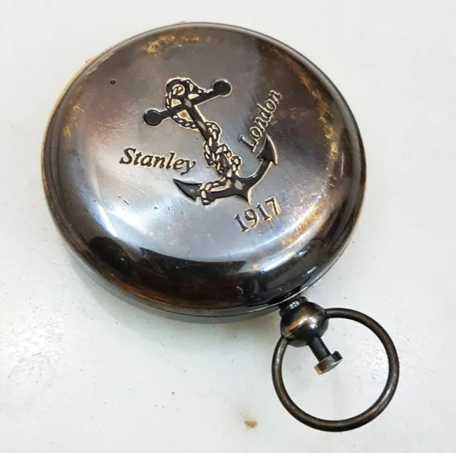 Compass Brass Vintage Push Button Antique Pocket Handmade Style Gift New Stanley