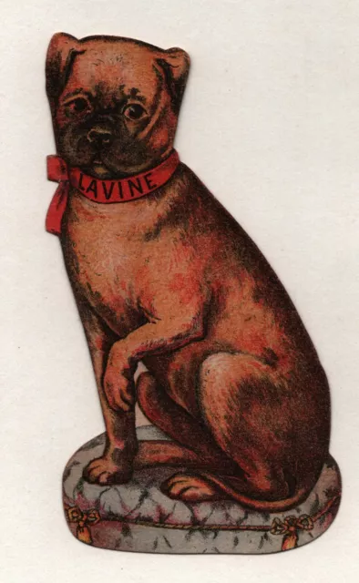 Vintage 1880's Victorian Trade Card - Die Cut - Pug Dog - Lavine Soap - Hartford