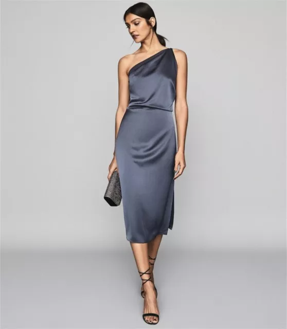 Reiss Navy Eden One Shoulder Satin Dress UK 4 BNWT £195.00 💫✨ 2