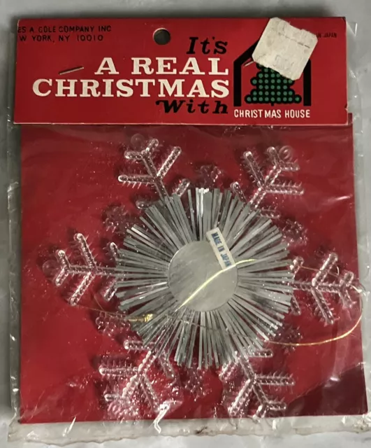 Vtg Snowflake Ornament Plastic Tinsel MCM Christmas House •NOS•Japan