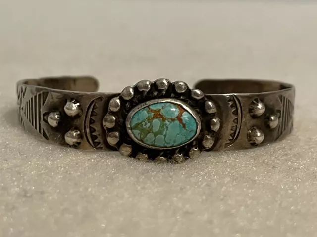 Vintage Fred Harvey Navajo Sterling Silver Turquoise Bracelet