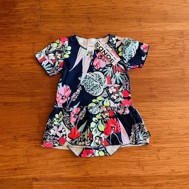 Bonds Baby Girl Floral Black Blue Navy Fluoro Stretchies Balletsuit Size 2 BNWT