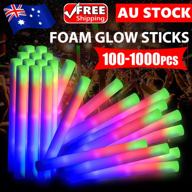 Up 1000x LED Foam Glow Sticks RGB Thunder Wand Stick Flashing Light Rave Party